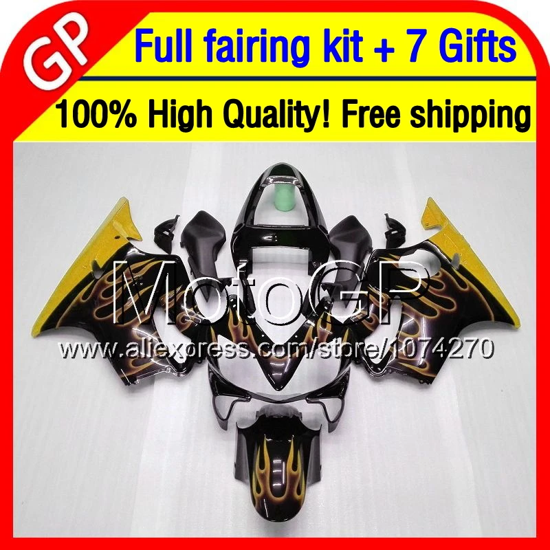 7 подарки Для HONDA CBR600F4i 01 03 Золото пламя CBR 600F4i 22GP39 CBR600 F4i 02 Золотой blk 2001 2002 2003
