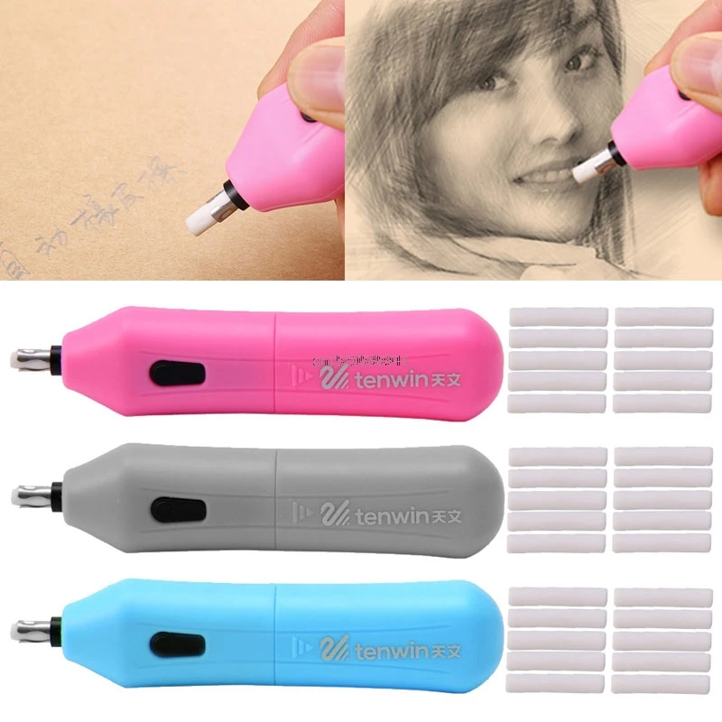 

Handy Electric Eraser Kit Battery Operated Automatic For Pencil With 10 Refills