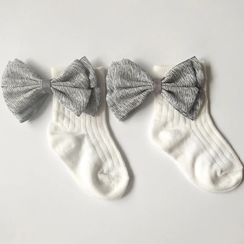 White Gray Bow Милые носки для маленьких девочек с бантиками; хлопковые носки до щиколотки для малышей; детские носки принцессы для девочек; детские носки - Цвет: White Gray Bow