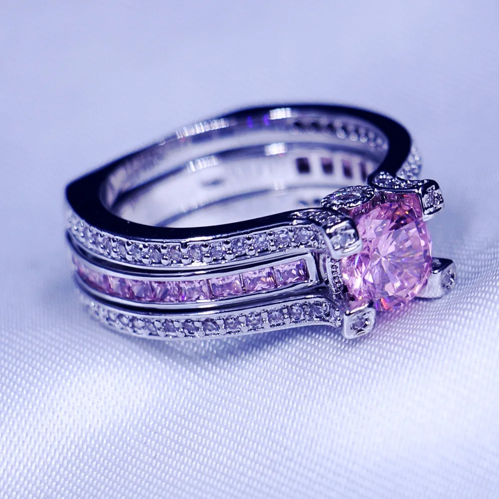 Luxury Jewelry wedding band rings for women men 3ct Pink 5A Zircon Cz 925 Sterling silver Birthstone Female Ring bridal set Gift | Украшения
