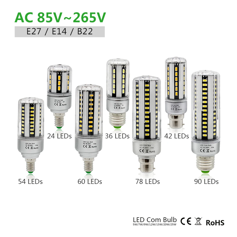 Без мерцания 5736 E27 E14 B22 СВЕТОДИОДНАЯ Лампа Кукуруза AC 85 265V честная мощность 5 Вт 7 9