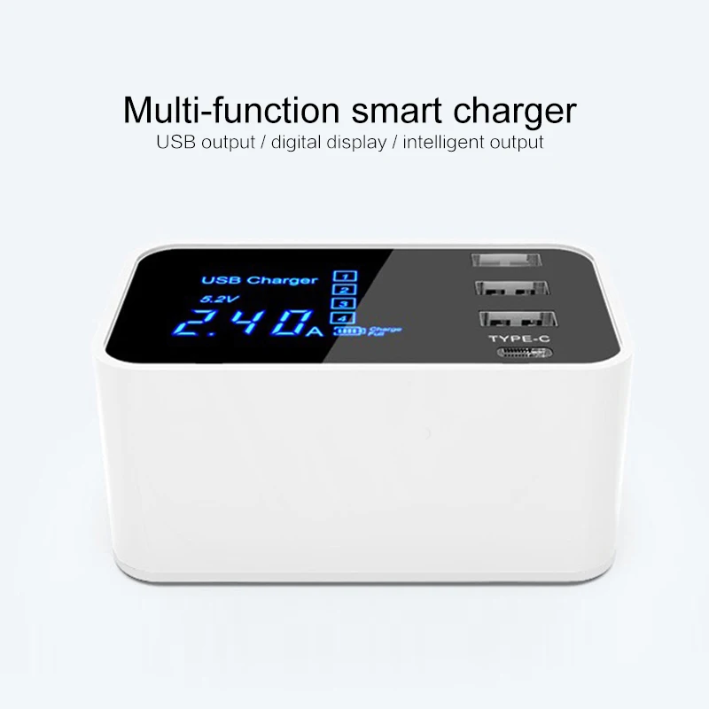 Зарядное устройство для телефона дисплей емкость аккумулятора 4 порта USB