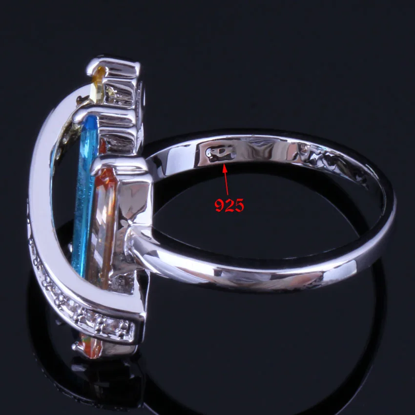 Divine Multigem Multicolor Yellow Cubic Zirconia Silver Plated Jewelry Sets Earrings Pendant Chain Ring V0968 | Украшения и