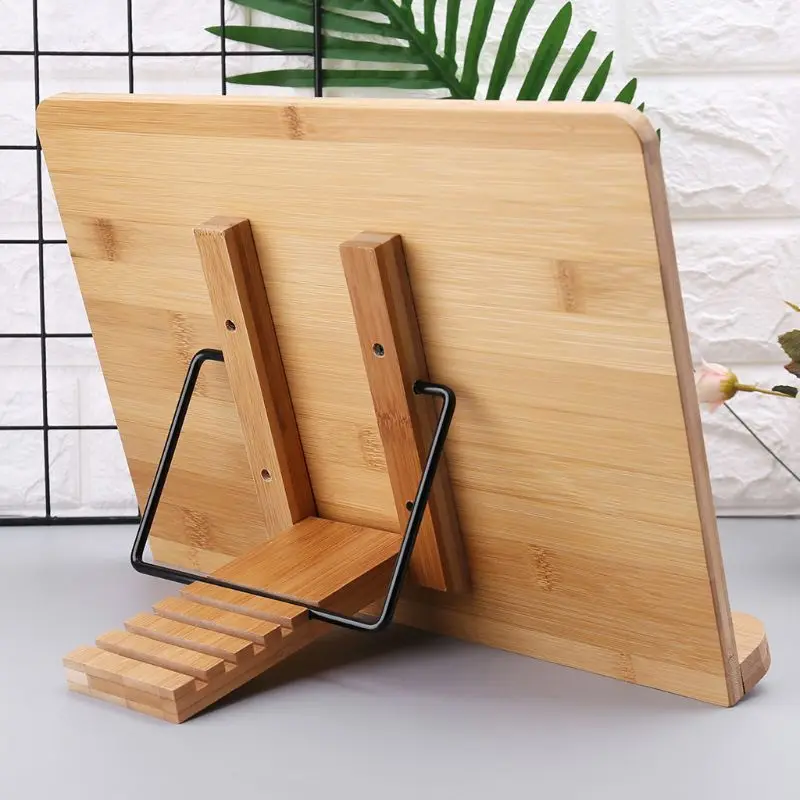

Bamboo Adjustable Reading Book Holder Tray Page Paper Clips Foldable Tablet Cookbook Portable Sturdy Bookstand