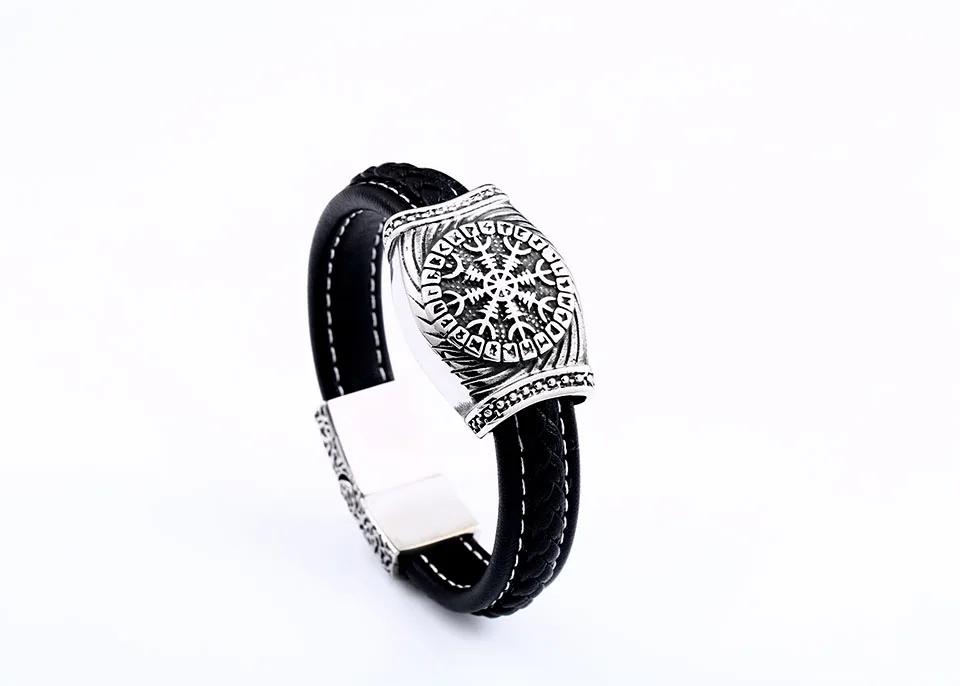 316L нержавеющая сталь цена кожаные браслеты скандинавский Викинг Odin Vegvisir для мужчин Прямая поставка Модные ювелирные изделия LBC-L0