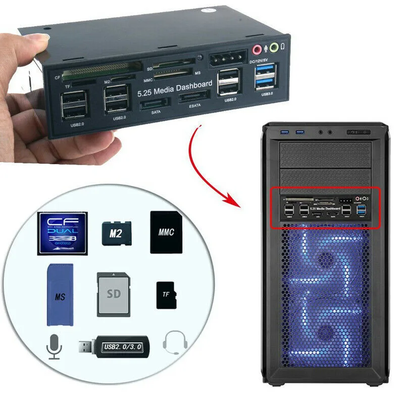 PYMH PC внутренний кард ридер USB 3 0 e SATA порт 5 25 &quotМедиа приборная панель передняя