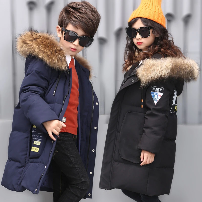 Зимние детские пуховики/пальто парки с натуральным мехом верхняя одежда для