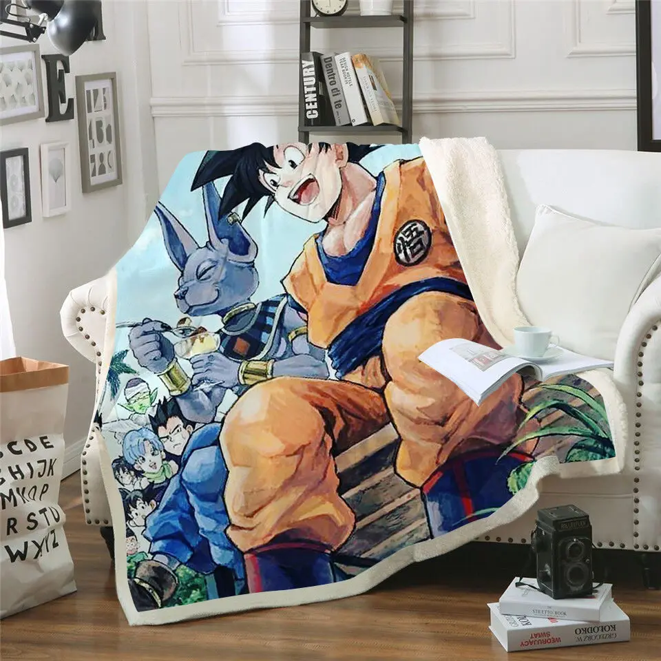 Флисовый плед Dragon Ball с 3D принтом для детей, супер аниме, Забавный домашний теплый диван, одеяло, модный офисный, для взрослых, для путешествий, брендовый, для пикника