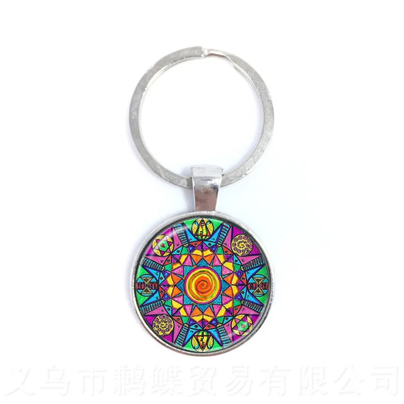 Om брелки стеклянный кабошон Мандала кольцо для ключей буддизм купол индуистские
