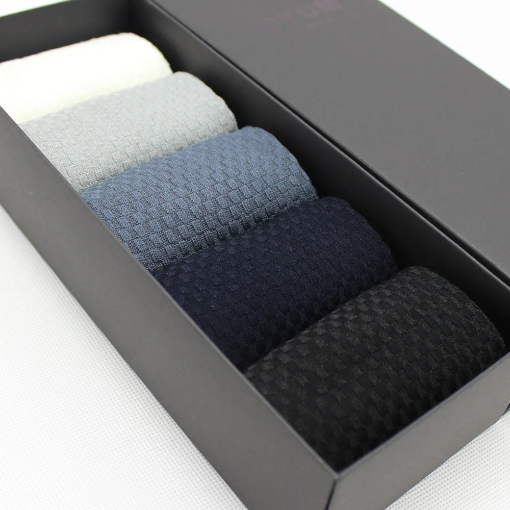 5Pairs/Lot Commercial male anti-odor square grid stripe bamboo fiber Socks men's socks