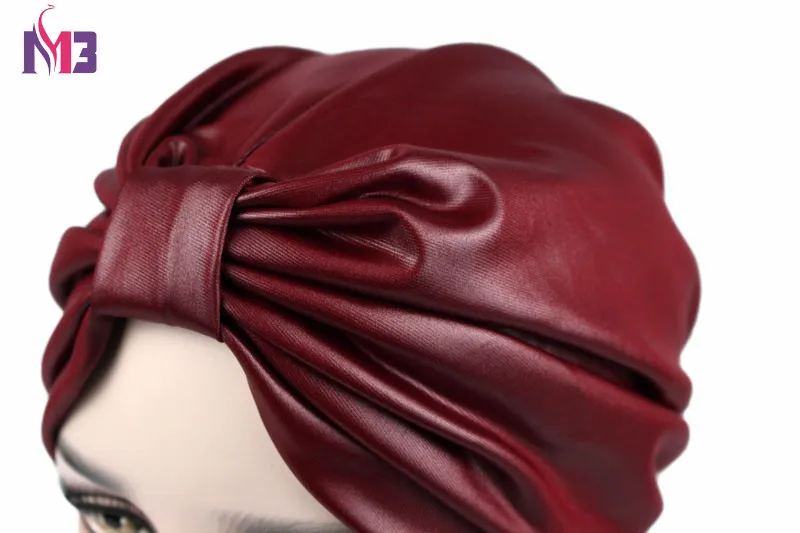 Новый Модный женский тюрбан из искусственной кожи Женская эластичная Тюрбан