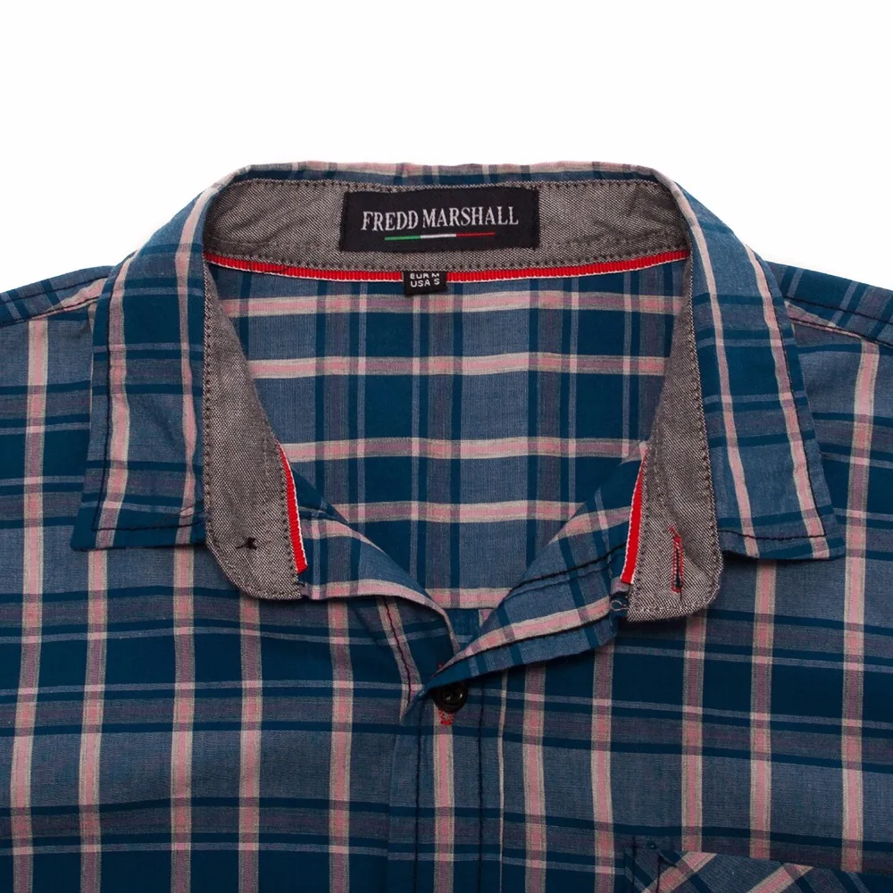 Large Size Male Pure Cotton Long-Sleeved Casual Plaid Shirts Camisa Masculina Black Blue Mens Blouses Tops Fredd Marshall K790 | Мужская