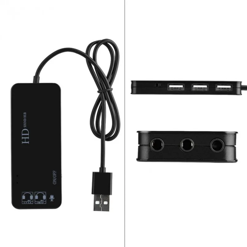 3 порта USB 2,0 зарядное устройство концентратор+ стерео наушники+ микрофон w/7.1CH адаптер звуковой карты
