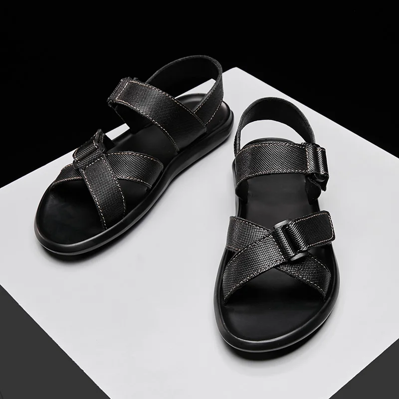

New Men Summer Sandals Fashion Breathable Soft Comfortable Genuine Leather Man Durable Sandals Casual Flats slippers adult shoes