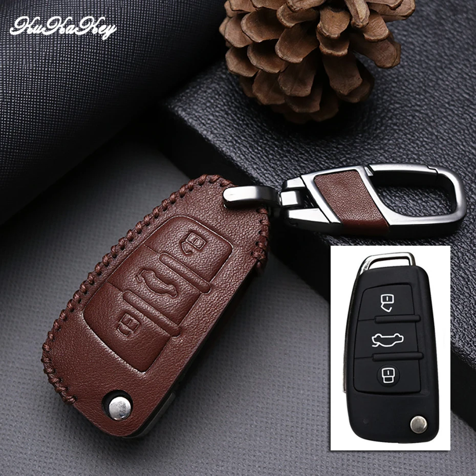 3Button Brown Для AUDI C5 C6 B7 B8 B9 80 S6 R8 A1 A3 A8L A4 A5 A6 A4L A6L Q3 Q5 Q7 TT Sline автомобиль ключ чехол защитной оболочки кожи - Название цвета: 3Button Brown