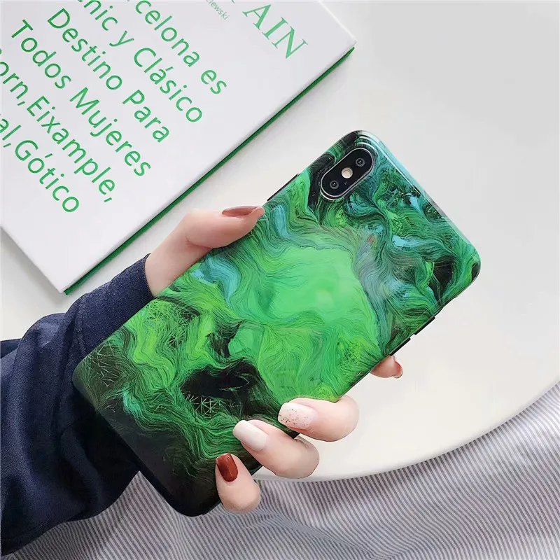 DISCASE модный Psychedelic Зеленый Мраморный чехол для телефона iphone XS MAX XR X 8 7 6 6s plus