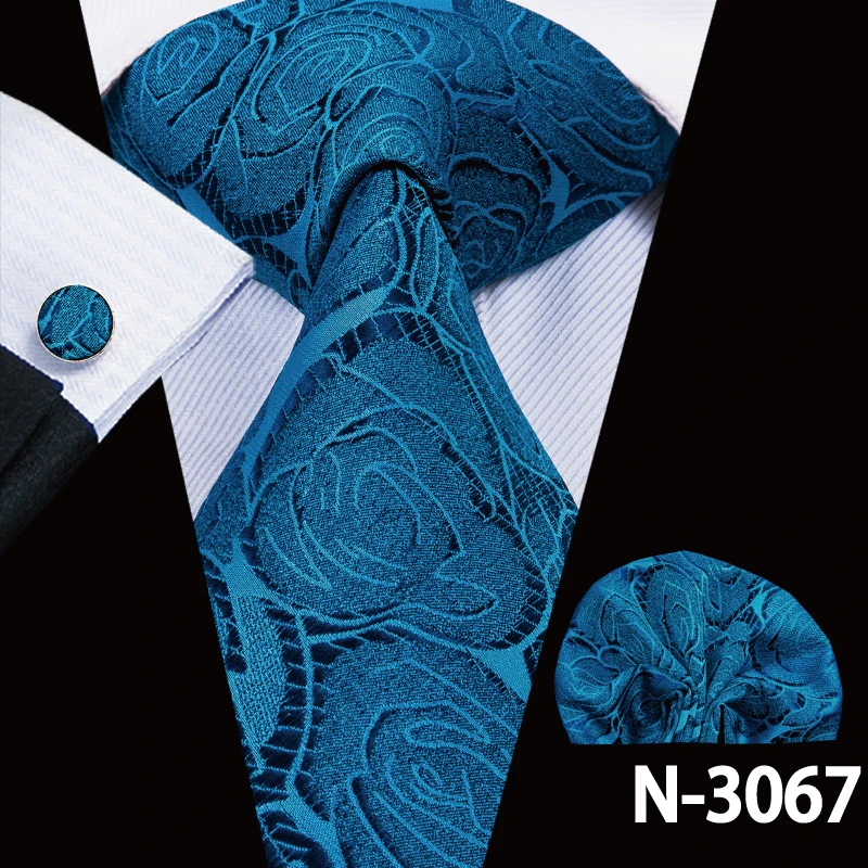 SN-3067 Hi-Tie синие мужские галстуки 8,5 см классические мужские синие галстуки Набор однотонных клетчатых полосатых шелковых галстуков и носовых платков Набор Запонок - Цвет: SN-3067