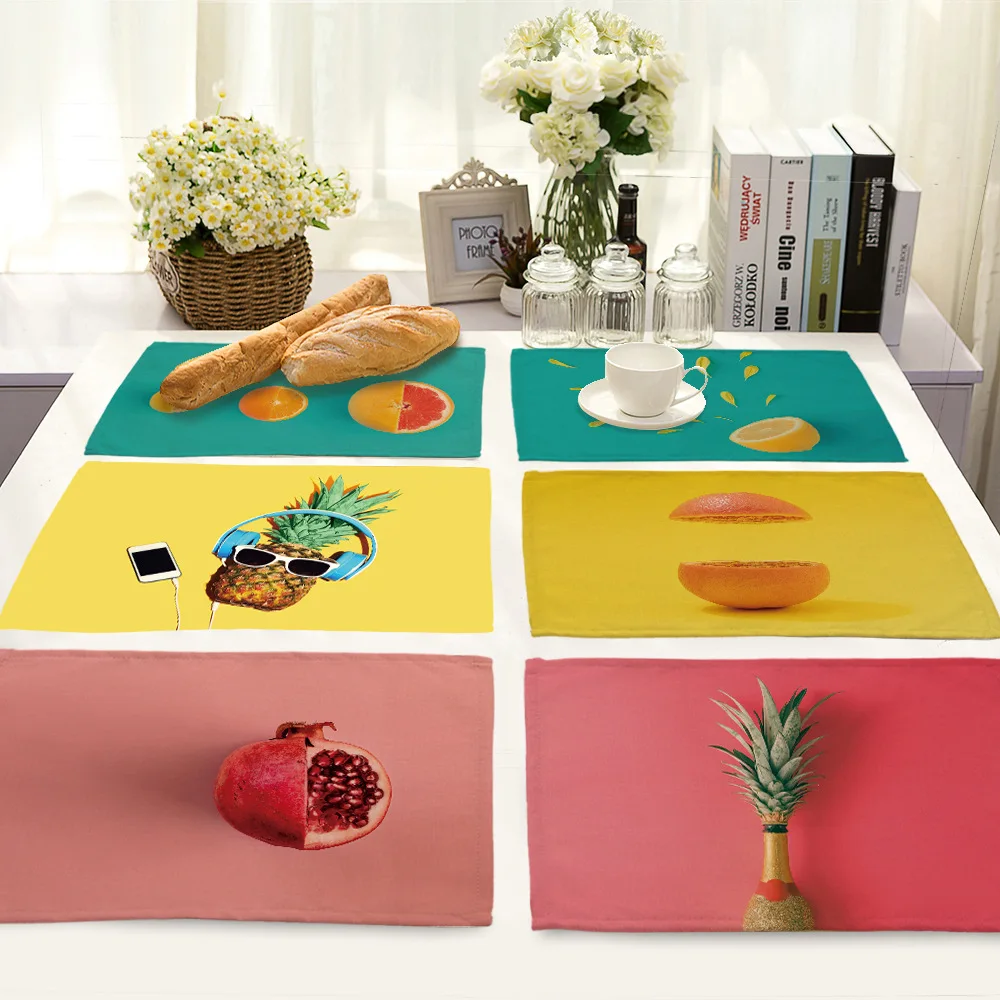 

Summer Fruit Design table coaster Insulation Pad Table Decoration Pineapple Pomegranate Printed Cotton Yellow Placemat