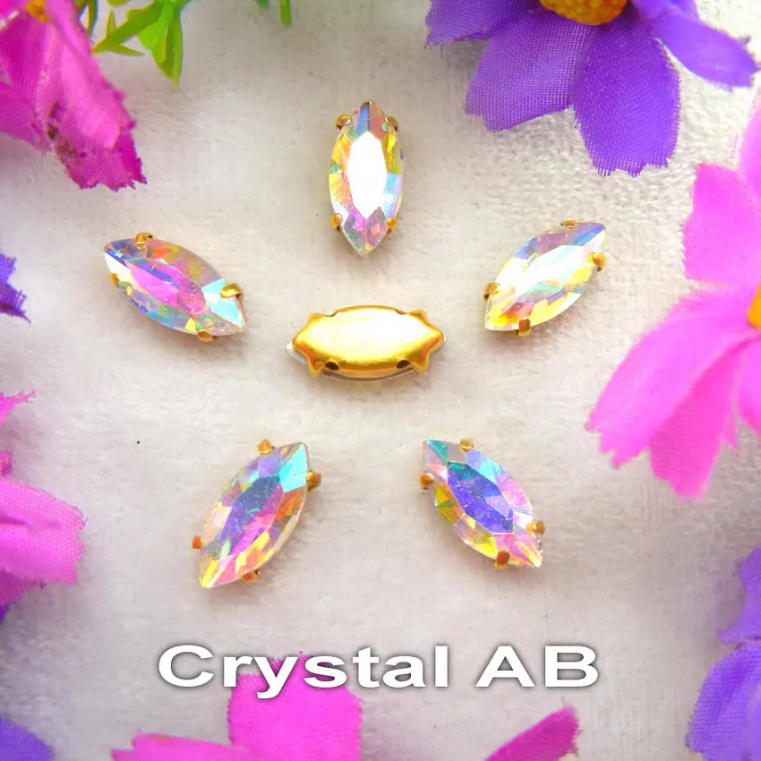 A5 Crystal AB AB цвета золотой коготь настройки 8 размеров конский глаз Navette маркиза стекло Кристалл пришить Стразы Бисер для одежды аксессуары diy - Цвет: A5 Crystal AB