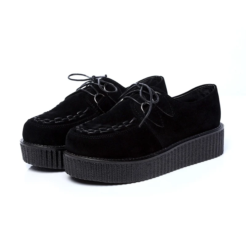 Suede Black Модные криперы; обувь на платформе; женская обувь на плоской подошве; Черная повседневная женская обувь из замши; обувь на толстой мягкой подошве со шнуровкой; женская обувь; большой размер 41 - Цвет: Suede Black