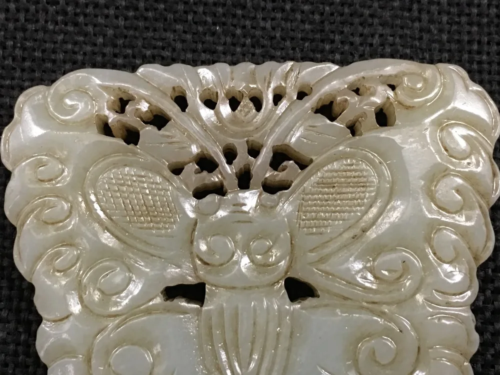 Ming and Qing antiques natural Xinjiang old Hetian jade double-sided butterfly junk ancient pendant hp10# | Украшения и