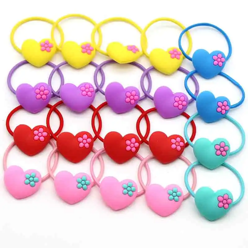 Heart bands 20 шт./компл. hello kitty цветок Божья коровка эластичные ленты для волос Детские Девочки резинка бант-галстук с единорогом железная коробка аксессуары для волос - Цвет: Heart bands