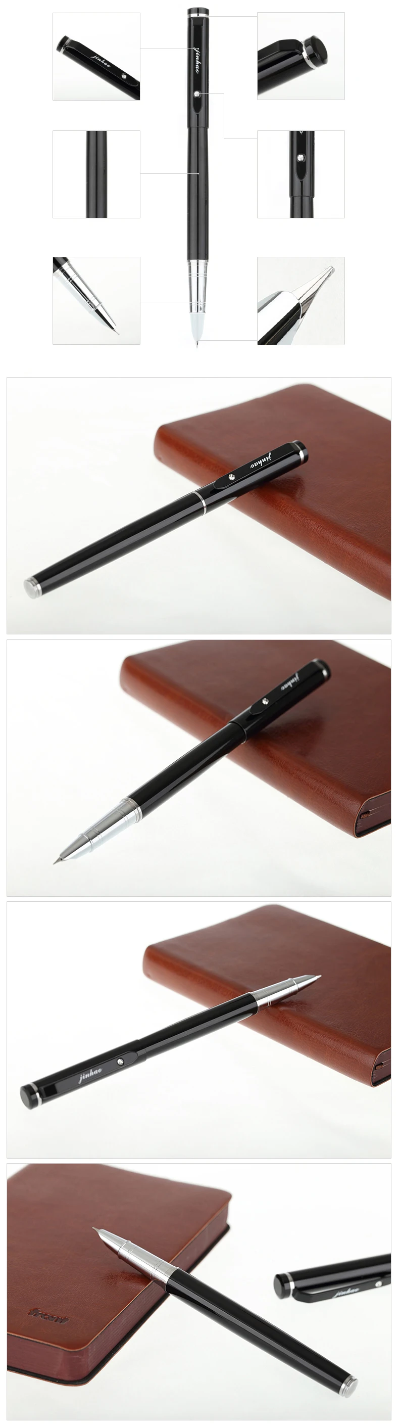 1 шт., перьевая ручка Jinhao, черная, Сверхтонкая, 0,38 мм, металлические, иридиевые ручки для студентов, ручки для письма, школьные принадлежности