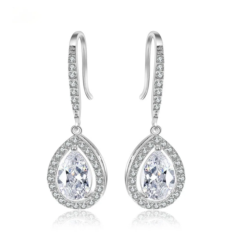 SLBRIDAL винтажная Капля воды фианит свадебные серьги капля слеза кубический циркон