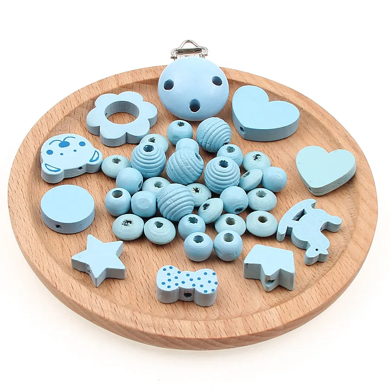 

35pcs Baby Blue Mixing With Beads Fit DIY Pacifier Chain Handmade Baby Products