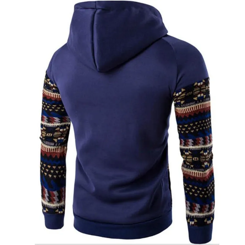 Hooded Men Tops Fashion Geometry Print Stitching Sweatshirts Slim Men's for Hoodies | Мужская одежда