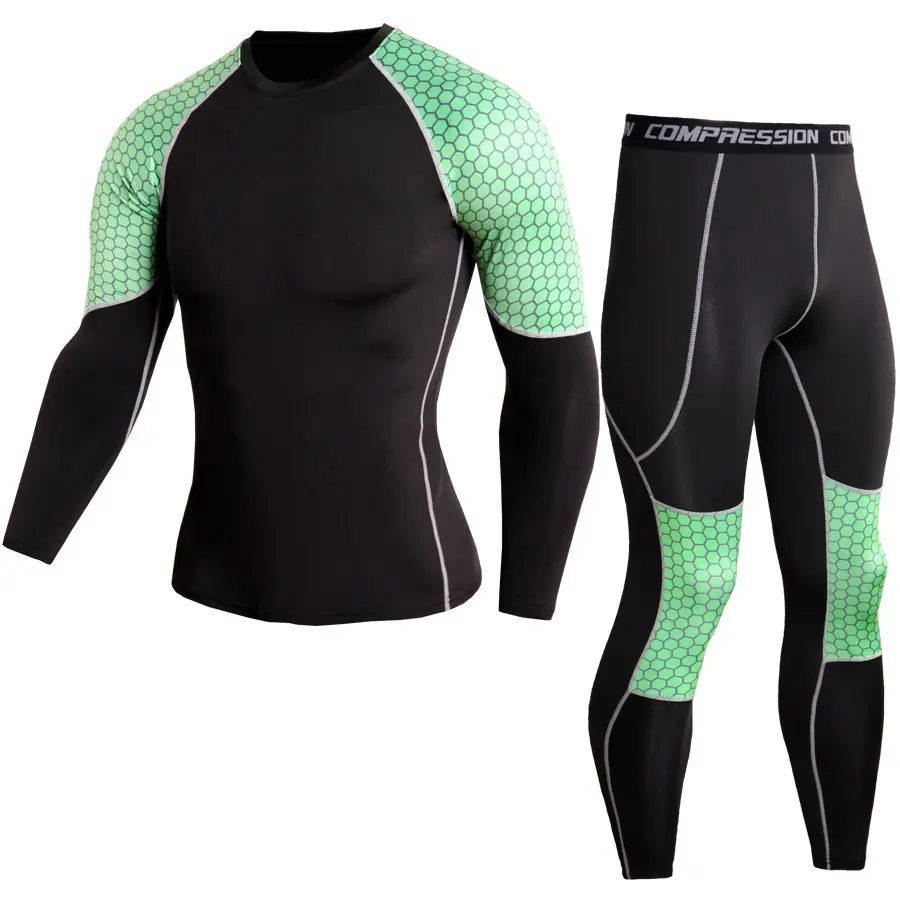 Running Suit Men Compression Shirt Pants Set Workout Fitness Tight Dry Fit Sport Tracksuit Elastic Long Sleeves Shirts Leggings | Спорт и