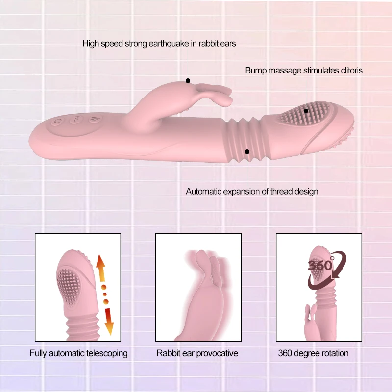 gelugee Silicone Rabbit Telescopic Vibrator Massager Heated 10 Multi-speed Double Vibrating Motors Adult Sex Toys for Women | Красота и