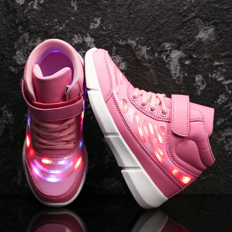 LED Luminous Kids Shoes Boys Girls Running 2019 Fashion High Top Children Casual Sports with Light Sneakers | Детская одежда и