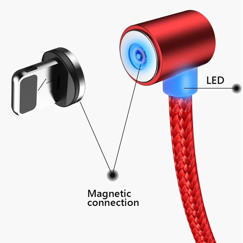 Магнитный кабель для быстрой зарядки на 90 градусов для iphone/Micro USB/type-C, зарядное устройство для iphone 678x, Samsung s9, xiaomi redmi