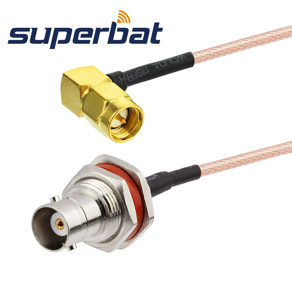 Superbat BNC Female Female Bulkhead with O-ring Straight to SMA Male Right Angle Pigtail Cable RG316 30cm