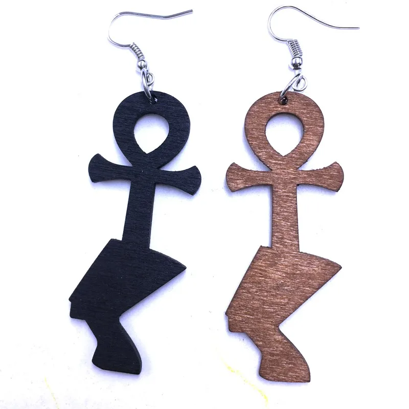 Бесплатная доставка! Серьги из дерева Анкх Nefertiti Смешанные 2 цвета|wooden earrings|wood ankh