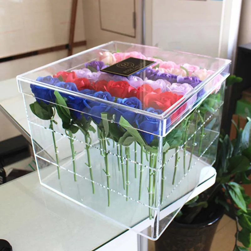 

Transparent Acrylic Display Box Immortal Flowers Storage Box Of Valentine's Day Roses Organizer Storage Box