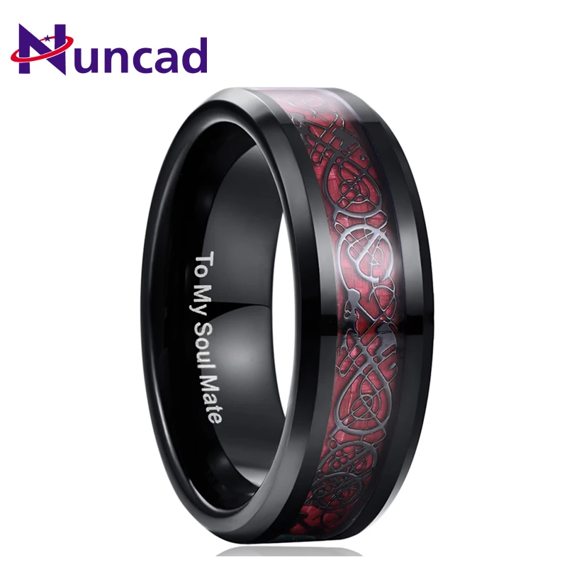 Nuncad 100% вольфрам карбид Дракон узор Красный Циркон мужское кольцо обручальные