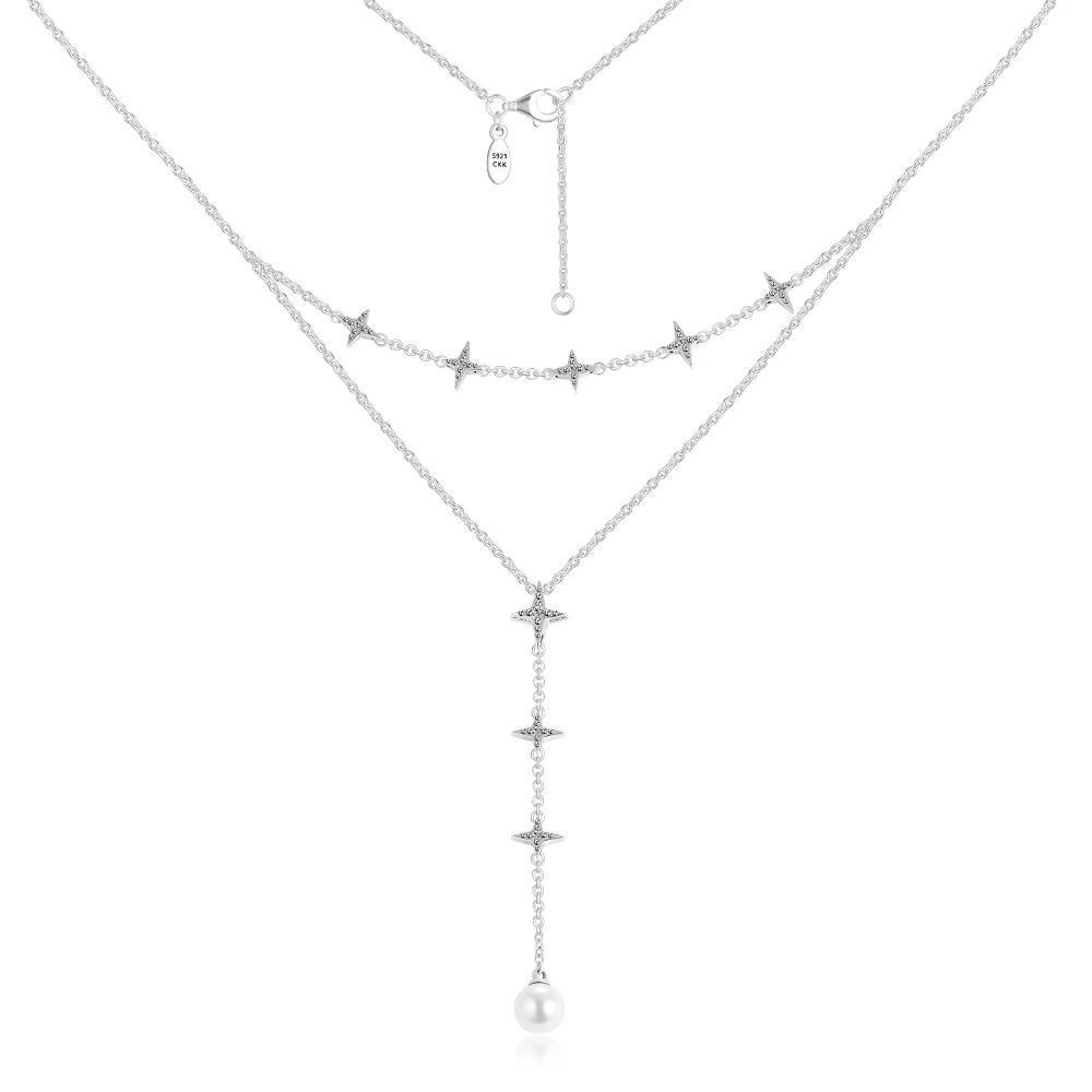 

100% 925 Sterling-Silver-Jewelry Pave Wishing Star Necklaces Free Shipping