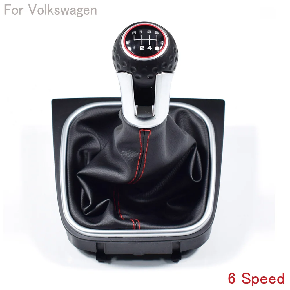6 Speed Автомобильные аксессуары, ручка переключения передач, рычаг переключения скоростей 5/6 с кожаным чехлом для VW Golf 6 MK6 GTI GTD R20 2009,2010, 2011-2013 - Название цвета: 6 Speed