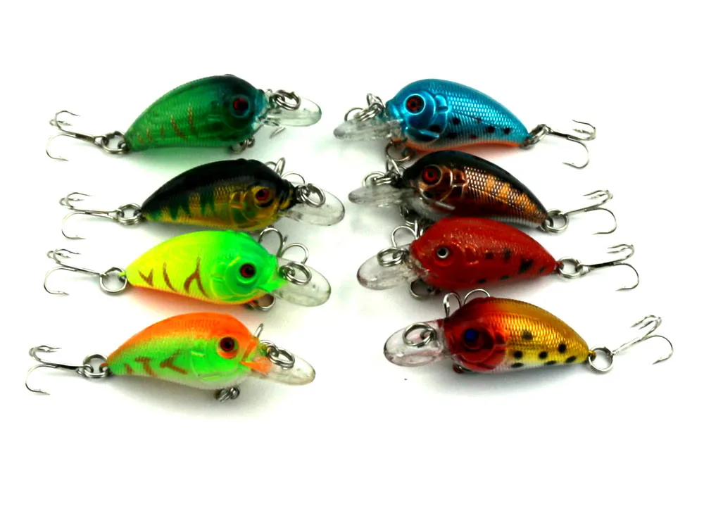 

Big Sale 8pcs Mini CrankBait Fishing Lures Artificial Plastic Floating Bass Bait With 3D Fish Eyes Pesca Laser Lure 4.5cm 4.2g