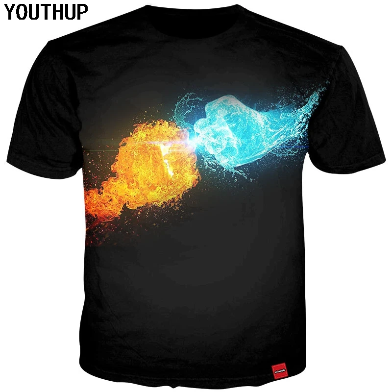 YOUTHUP 2020 Новая летняя футболка для мужчин с 3d принтом лед и огонь плюс размера 5XL