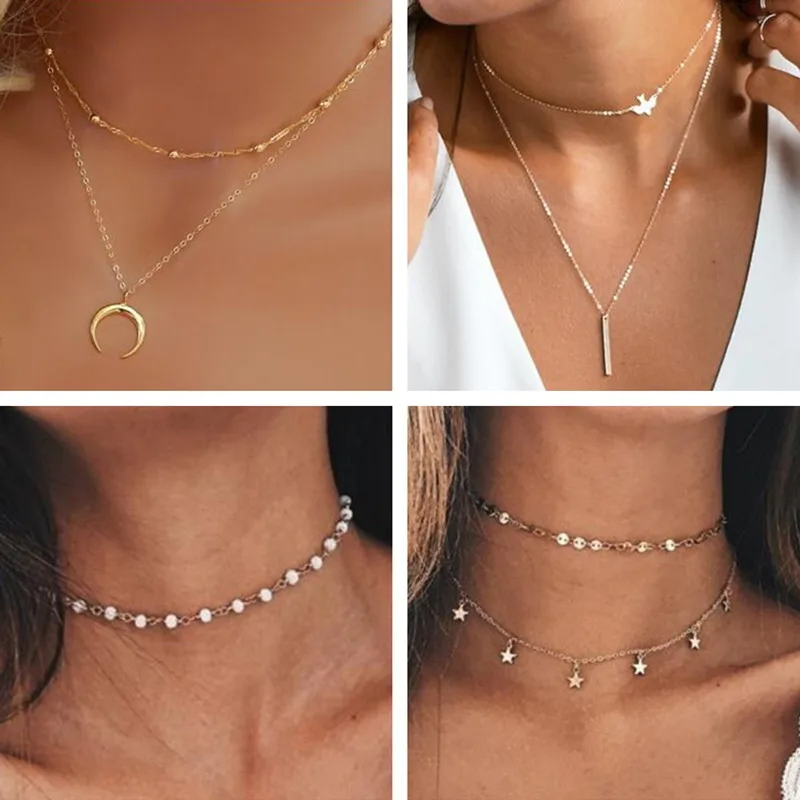 Seblasy новый стиль многослойные ожерелья и подвески в форме сердца с Луной звездой