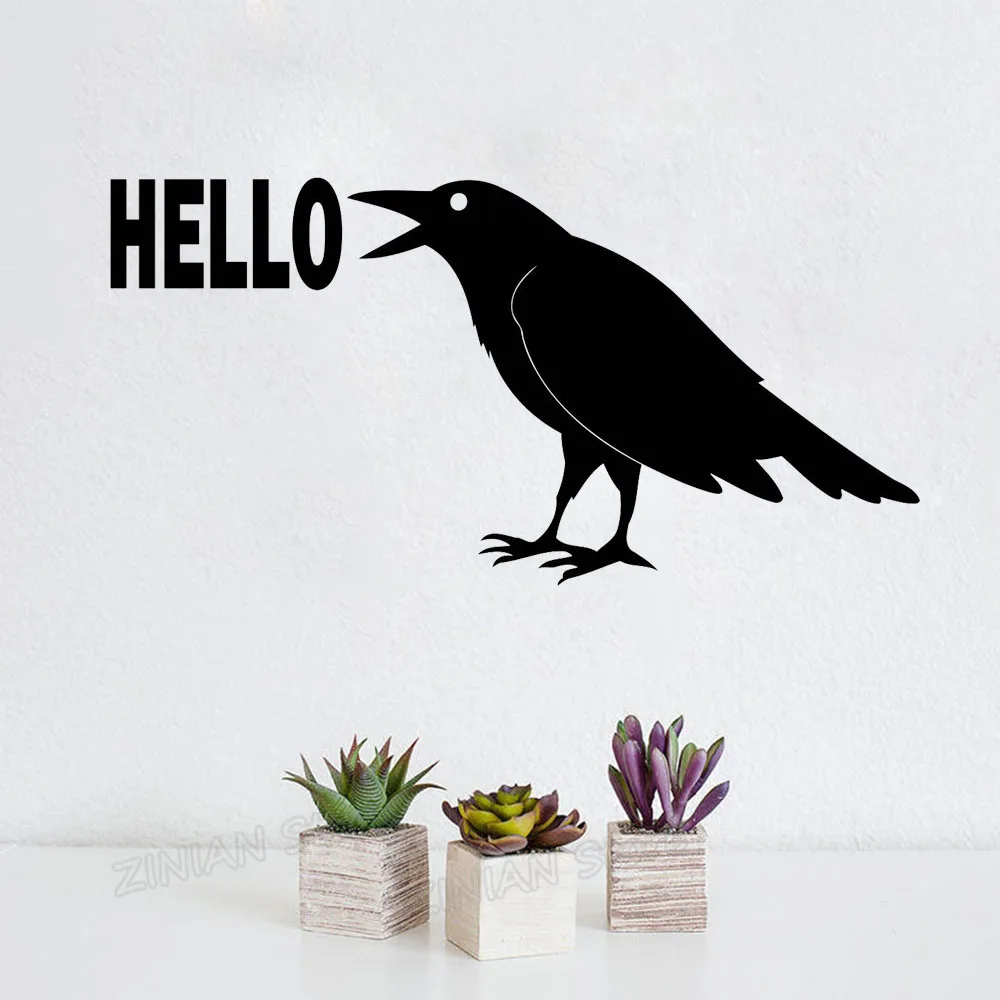 Ворон Hello Наклейка на стену Птица Животные украшения вывеска для дома гостиной