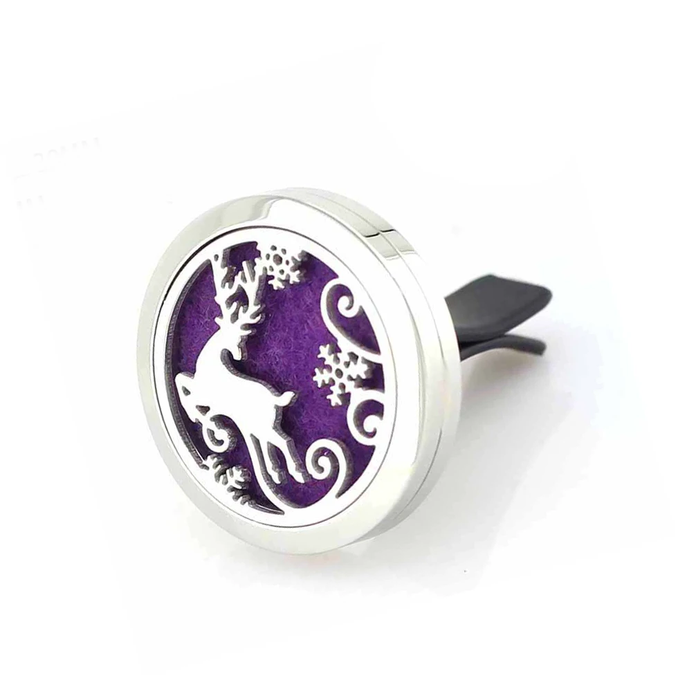 

30mm Stainless Steel Christmas elk essential oil car diffuser for aromatherapy with vent clip