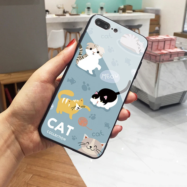 Чехол для телефона с милым котиком и львом из закаленного стекла iphone XS 8 plus 7 6 6s