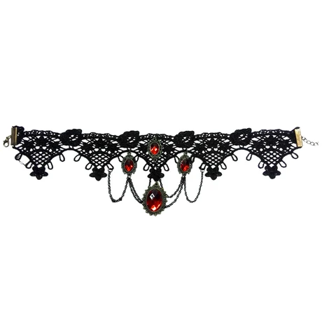 1 шт в готическом стиле, черные кружевные колье Хэллоуин красные стразы прелести ожерелье «Вампир» Коктейльные Вечерние платье ювелирные изделия