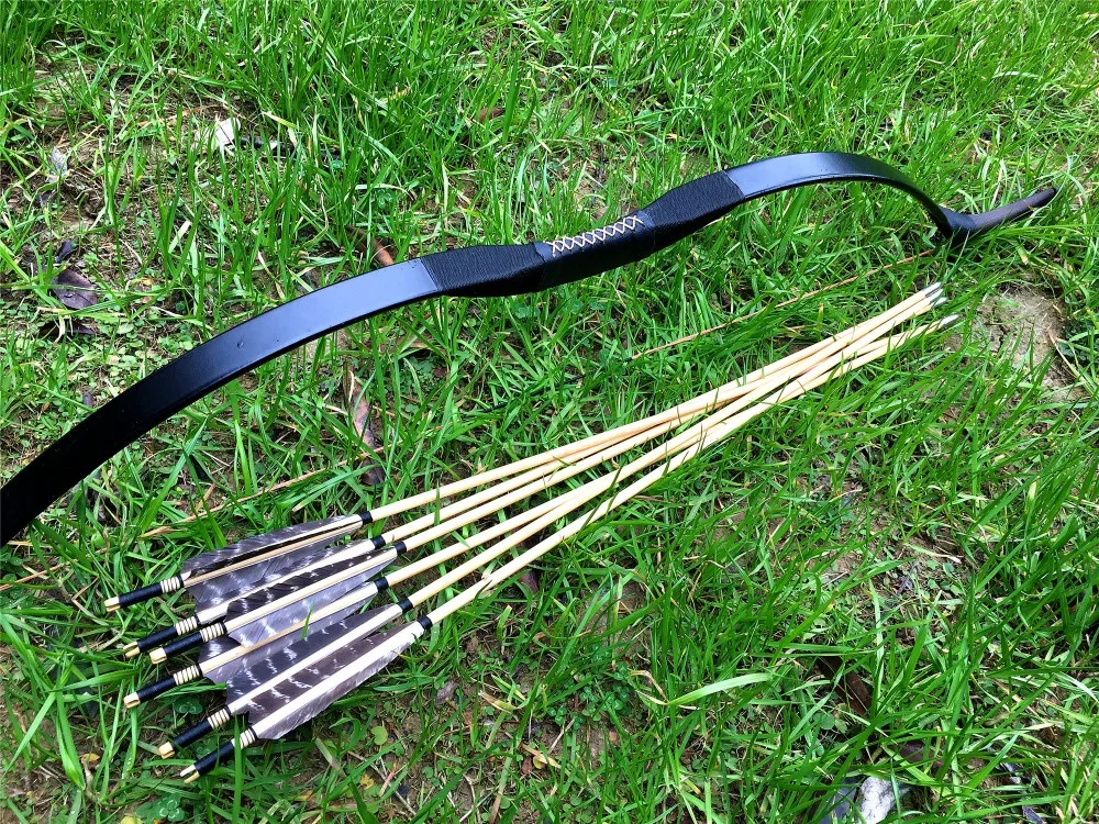 Стрельбы из лука длинный охотничий китайский Рекурсивный 20lb до 60lb + 6 деревянных