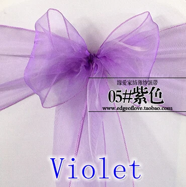 

Violet color Organza sash chair sash crystal sash wedding party hotel show decoration shimmer shiny bow tie chair band