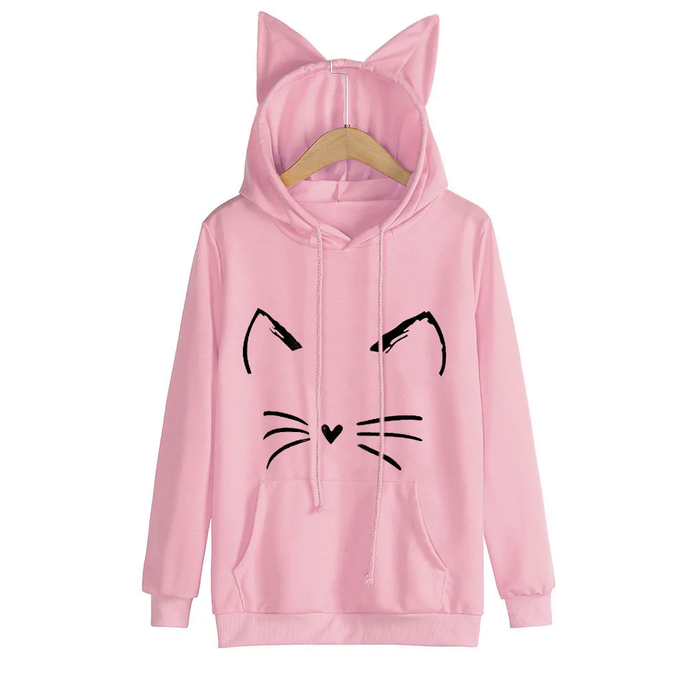 Pink Стильные осенние женские топы с кошачьими ушками, вязаные свитера с длинным рукавом, Женский пуловер с принтом, популярный джемпер, одежда высокого качества - Цвет: Pink